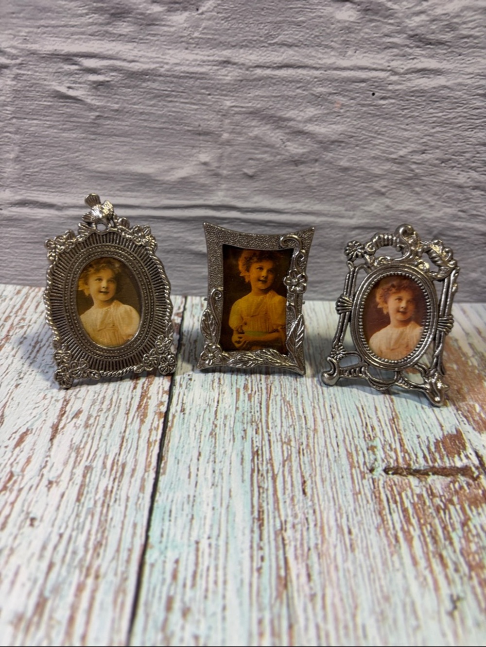 Vintage Victorian  Silver Tone Mini Decorative Picture Frames - Set of 3 #117